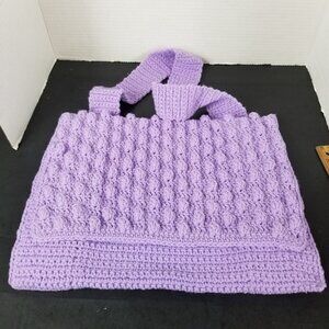 Handmade Lavender Crochet Tote Bag With Textured Pattern